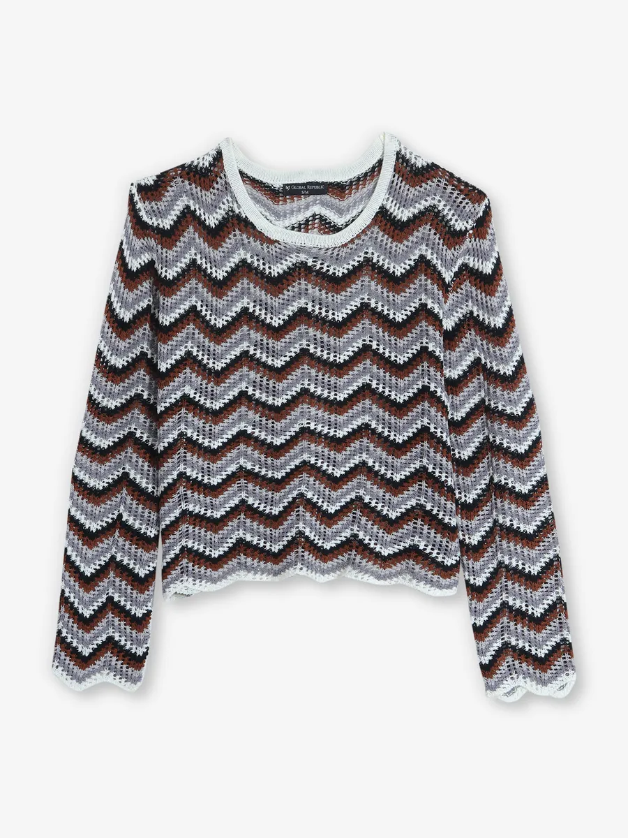 GLOBAL REPUBLIC grey zigzag top
