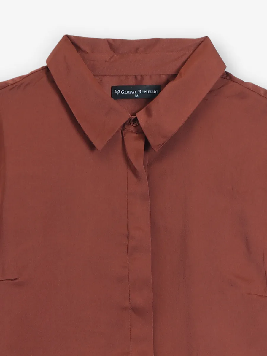 GLOBAL REPUBLIC plain brown satin shirt