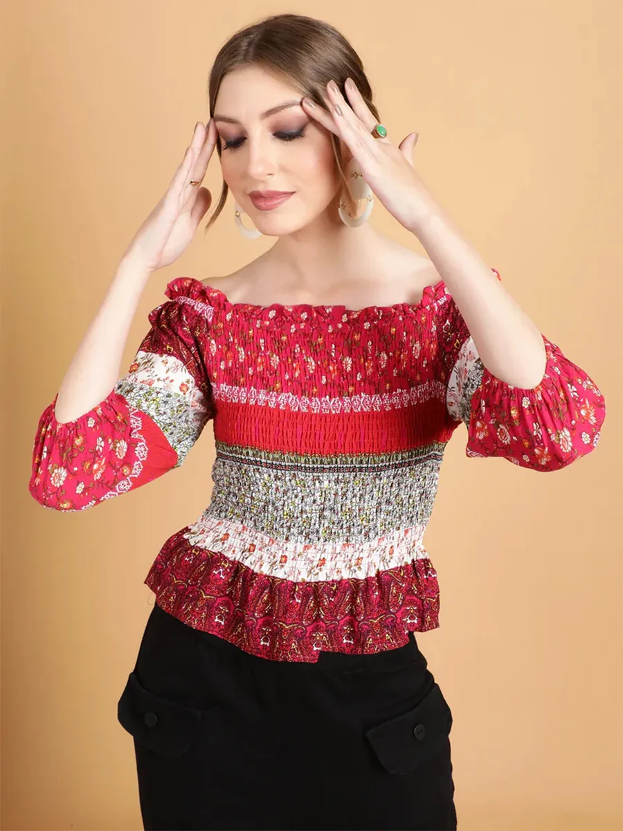 GLOBAL REPUBLIC red off-shoulder crepe top