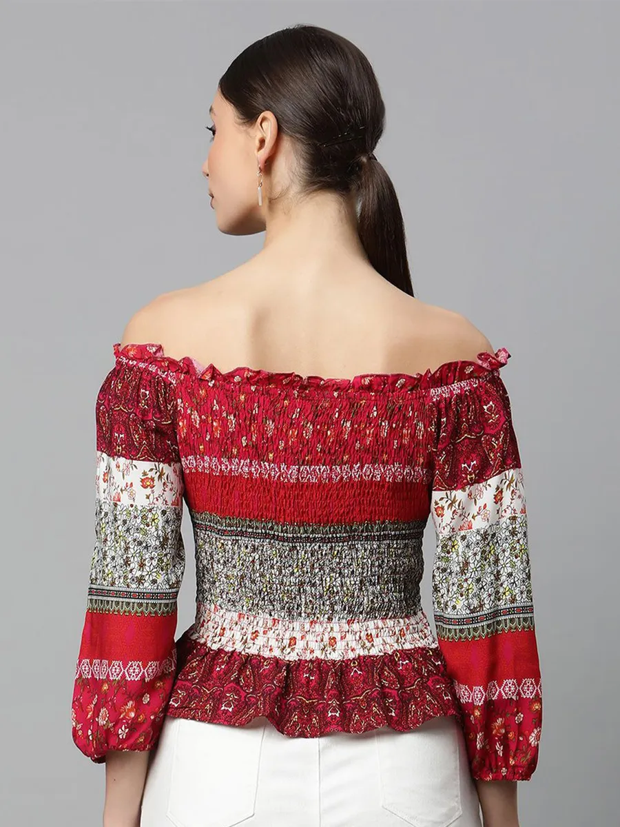 GLOBAL REPUBLIC red off-shoulder crepe top