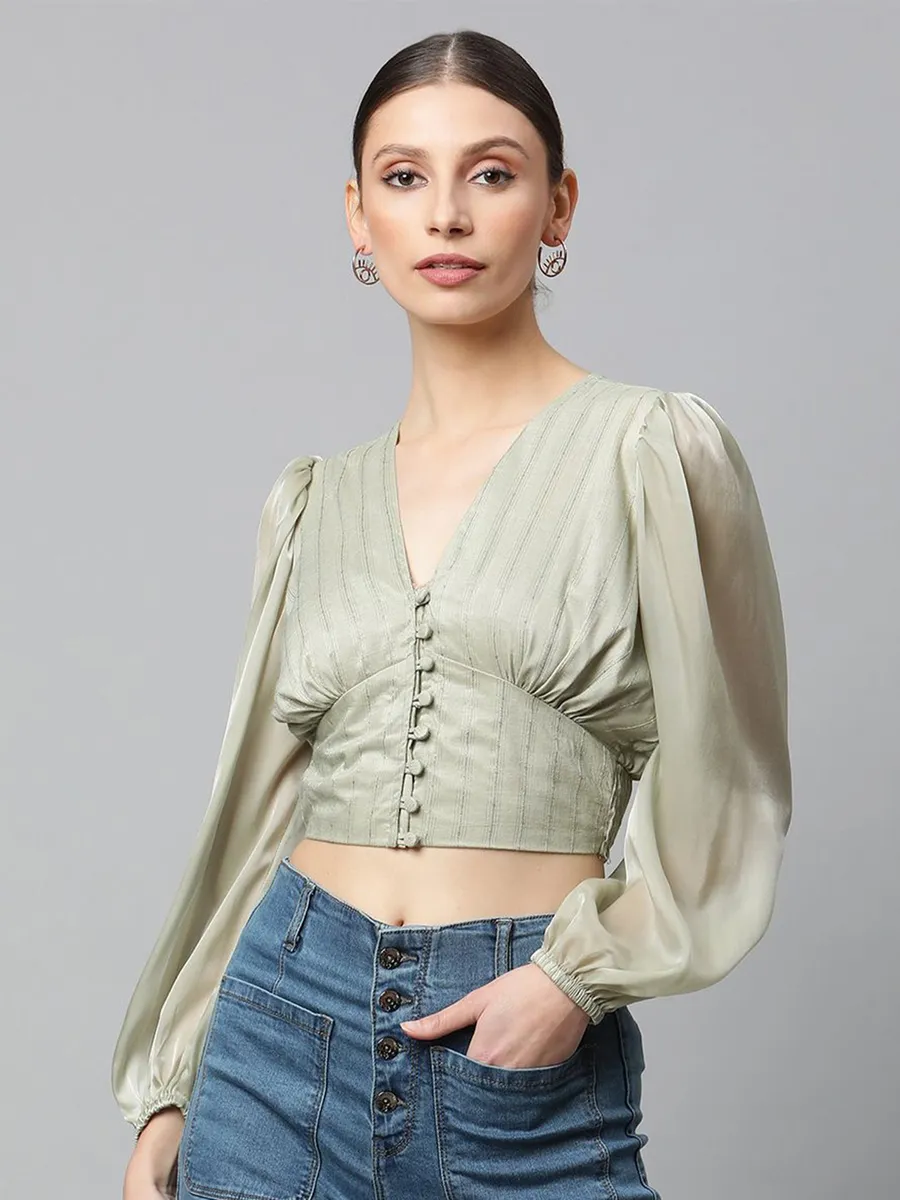 GLOBAL REPUBLIC sage green stripe crop top