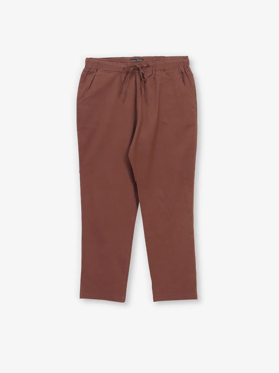 GLOBAL REPUBLIC solid brown cotton pant