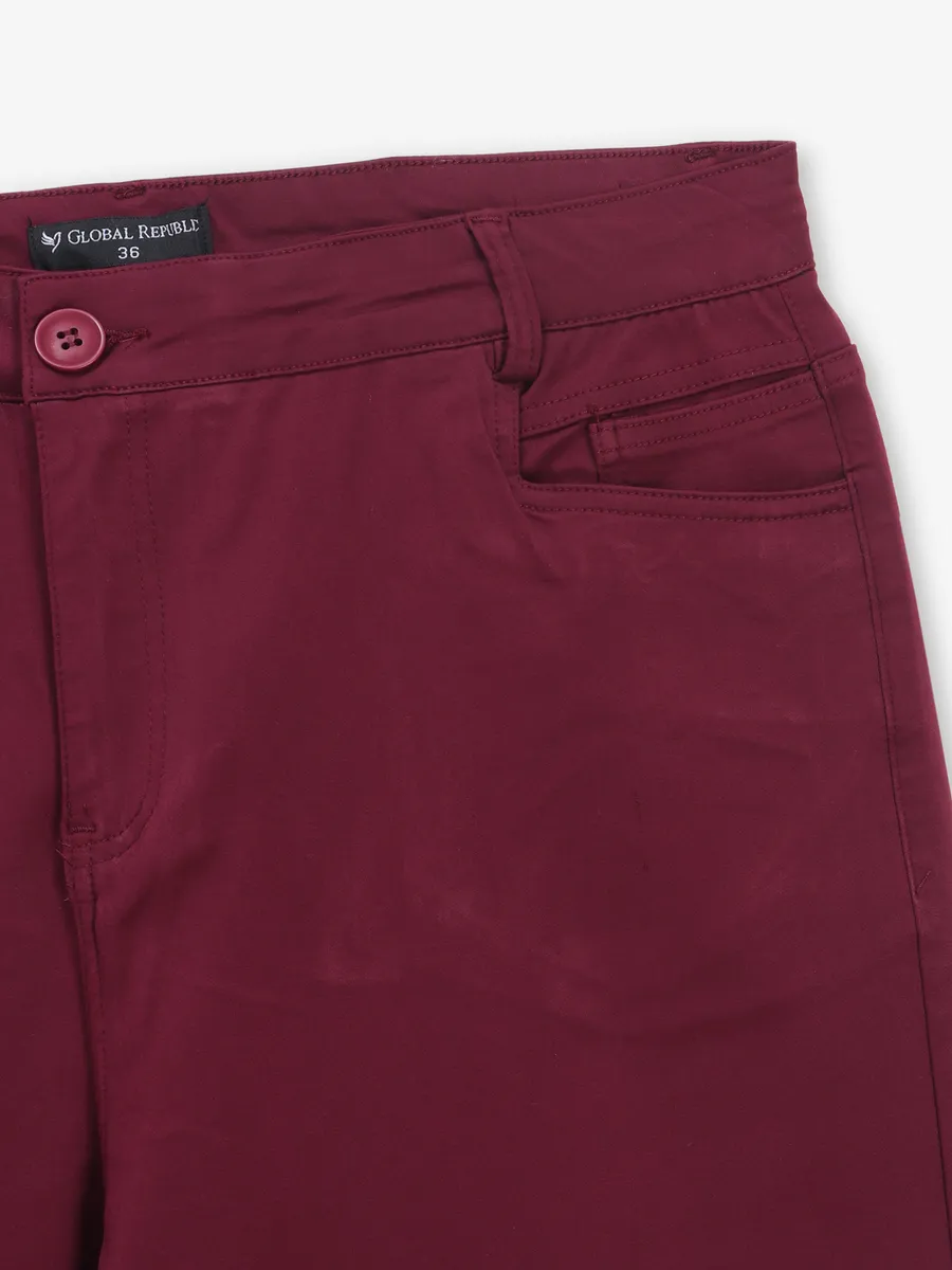 GLOBAL REPUBLIC solid wine cotton pant
