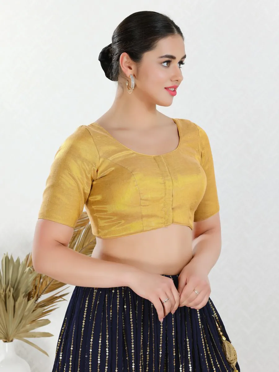 Gold color plain ready made blouse