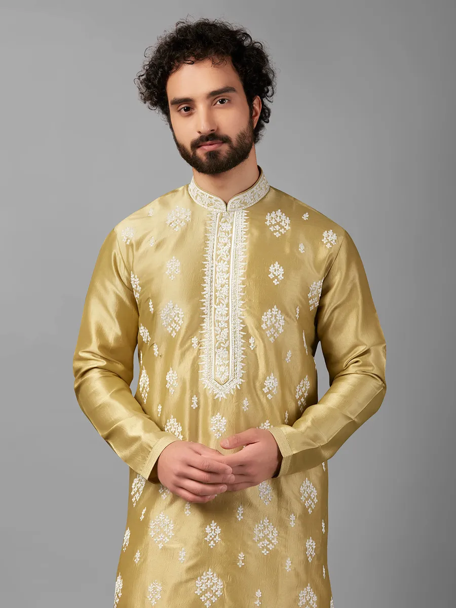 Gold color silk kurta suit