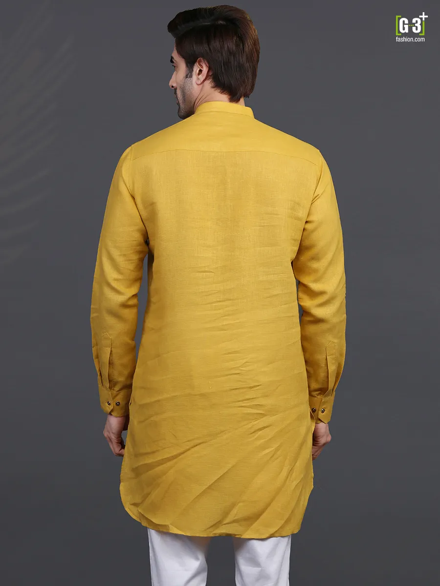 Gold linen half buttoned placket mens kurta