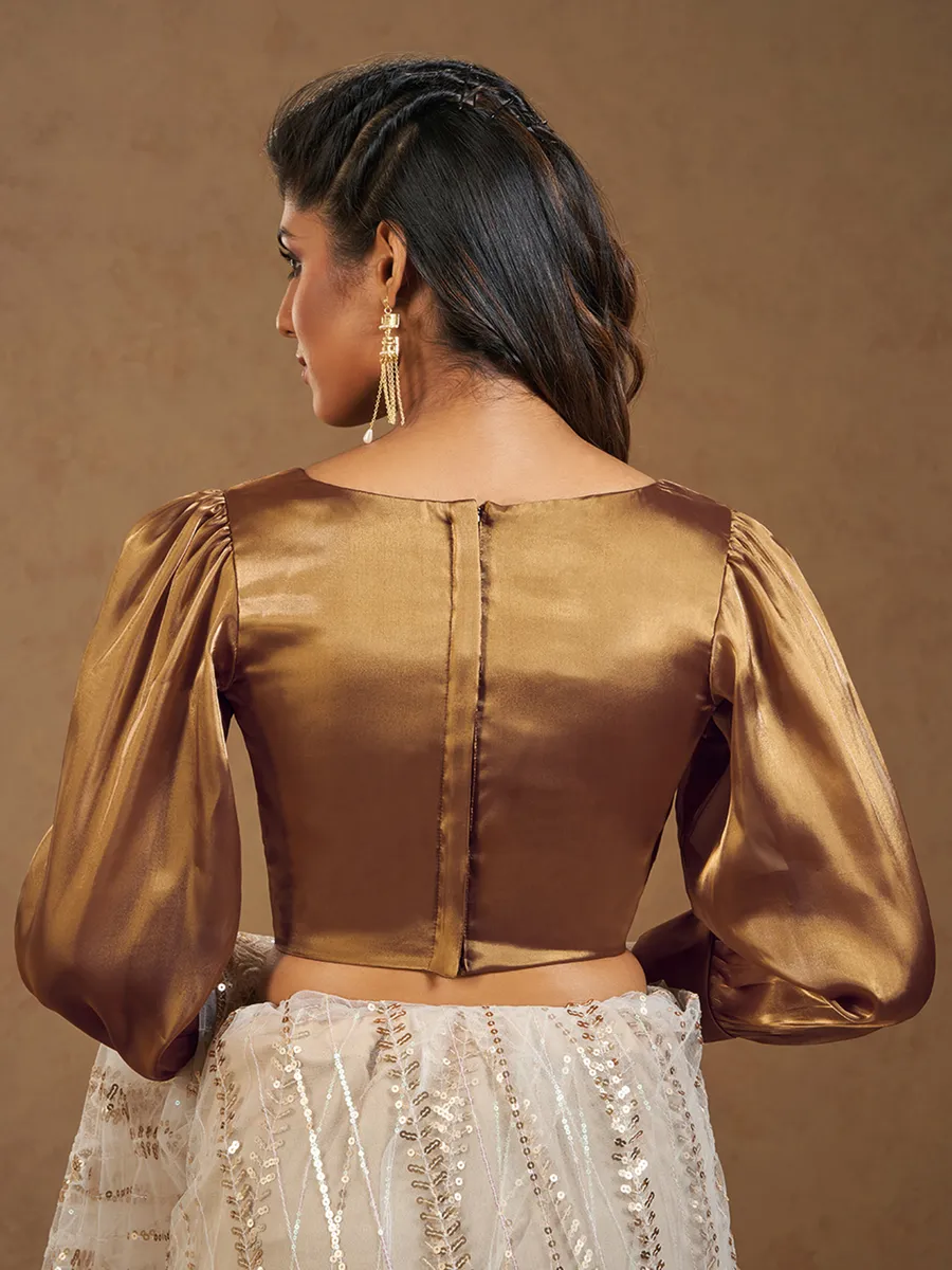 Gold silk full sleeves blouse