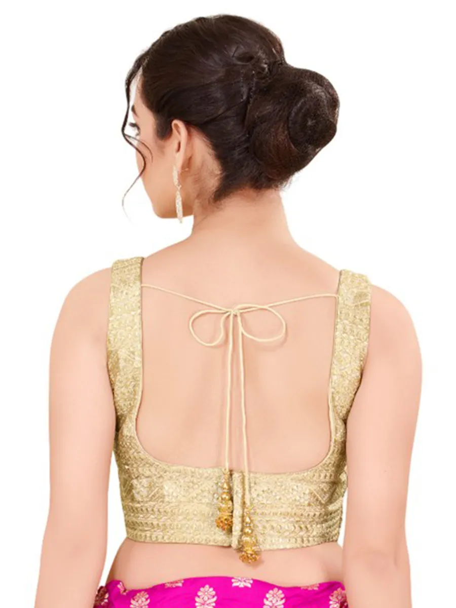 Golden cotton silk blouse with zari work