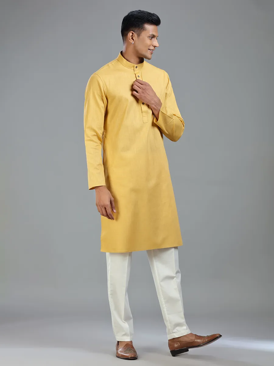 Golden ethnic finest cotton kurta suit for men