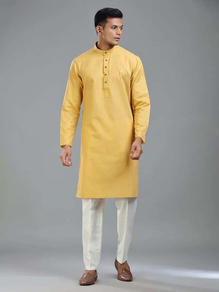 Golden ethnic finest cotton kurta suit for men