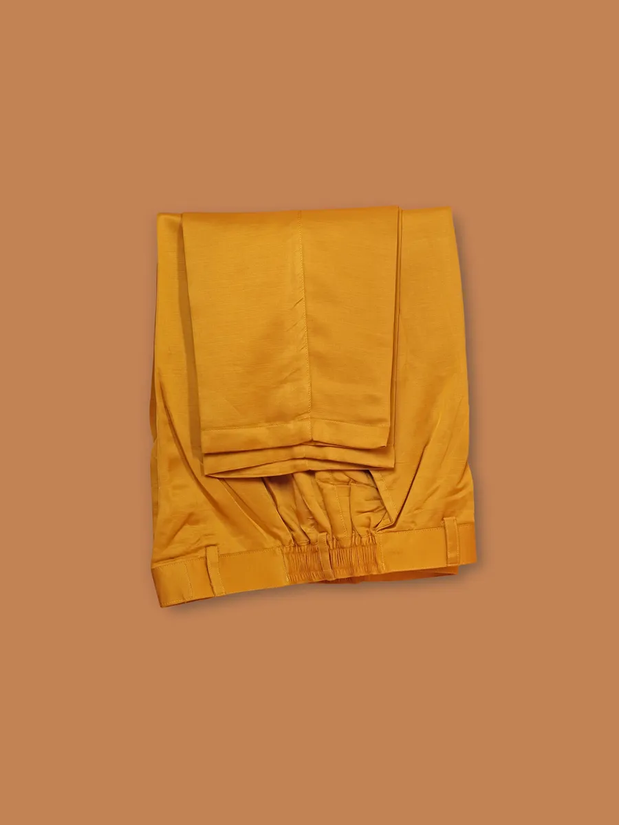 Golden yellow silk printed waistcoat set for men