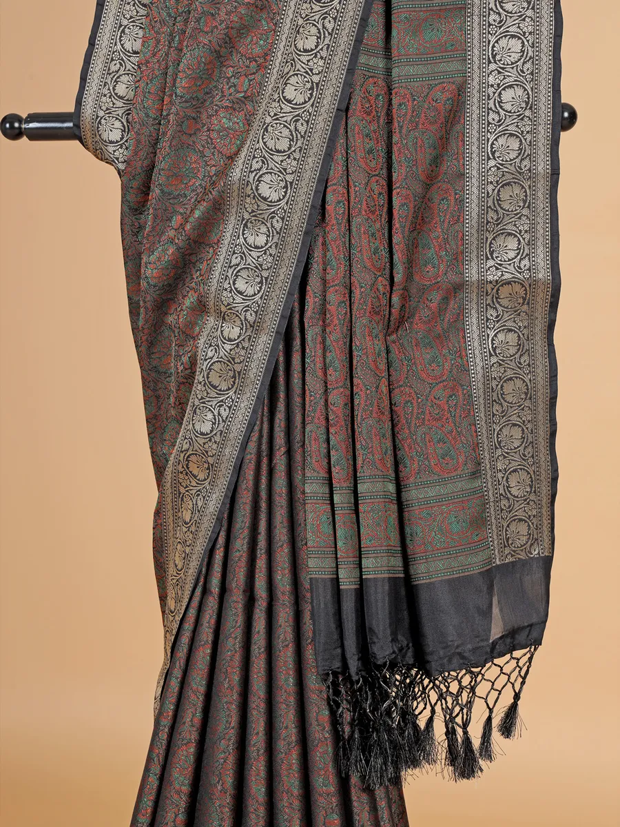 Gorgeous black silk wedding wear saree