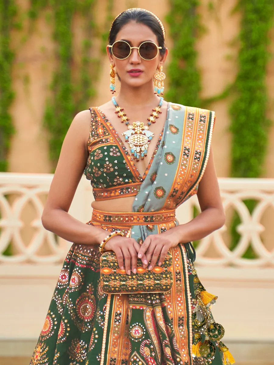 Gorgeous dark green lehenga choli in silk