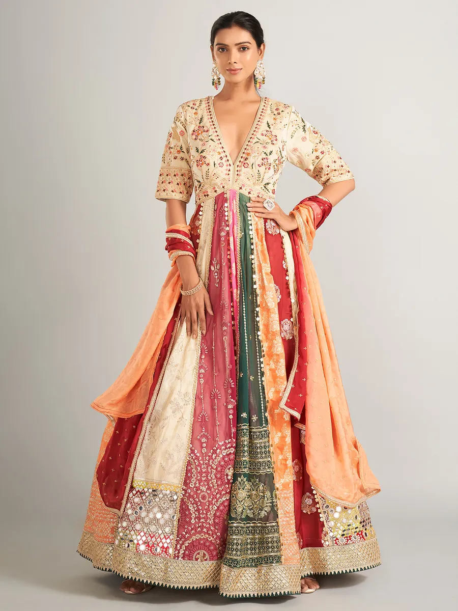 Gorgeous multicplour silk anarkali salwar suit