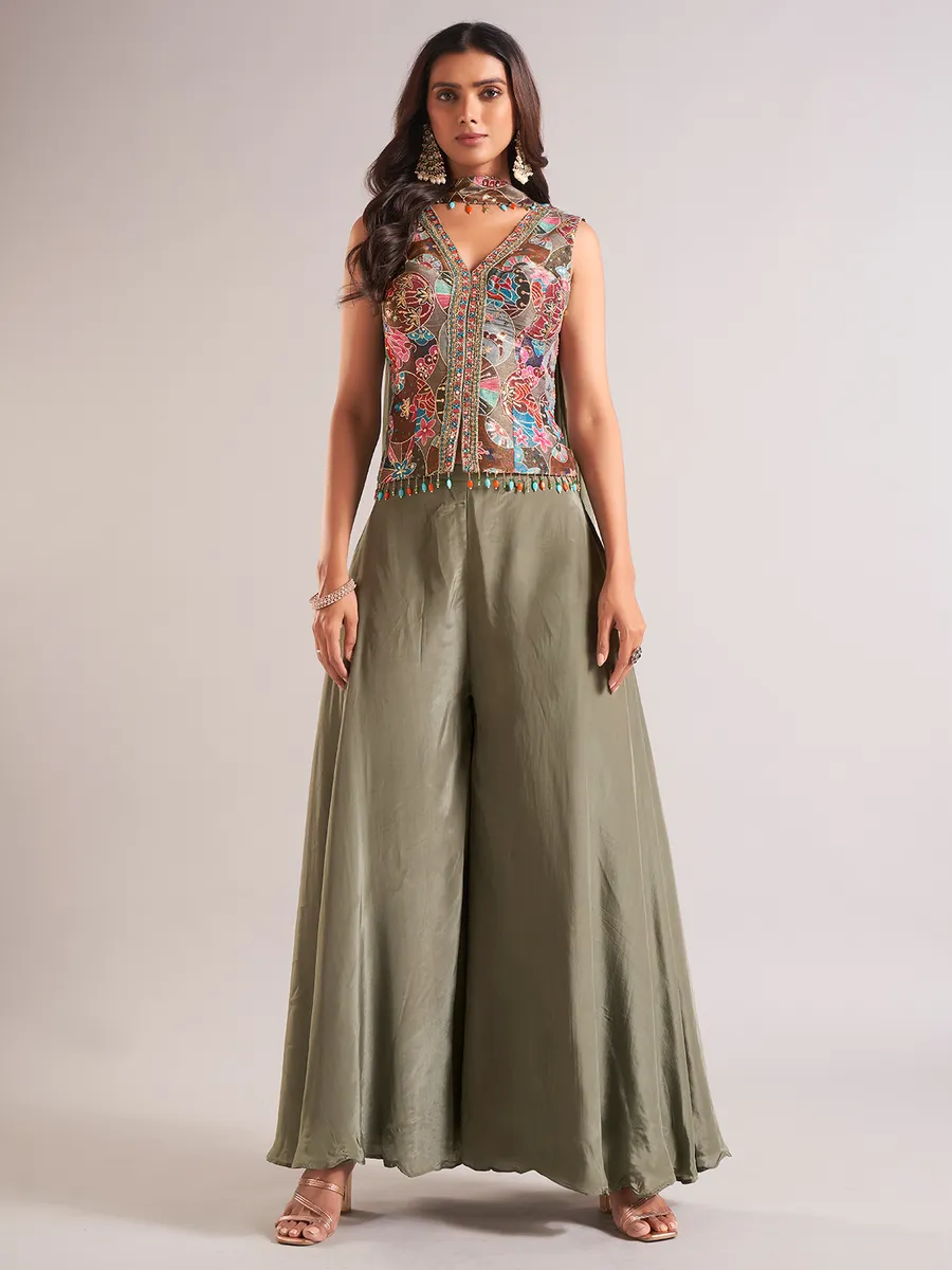 Gorgeous olive silk palazzo salwar suit