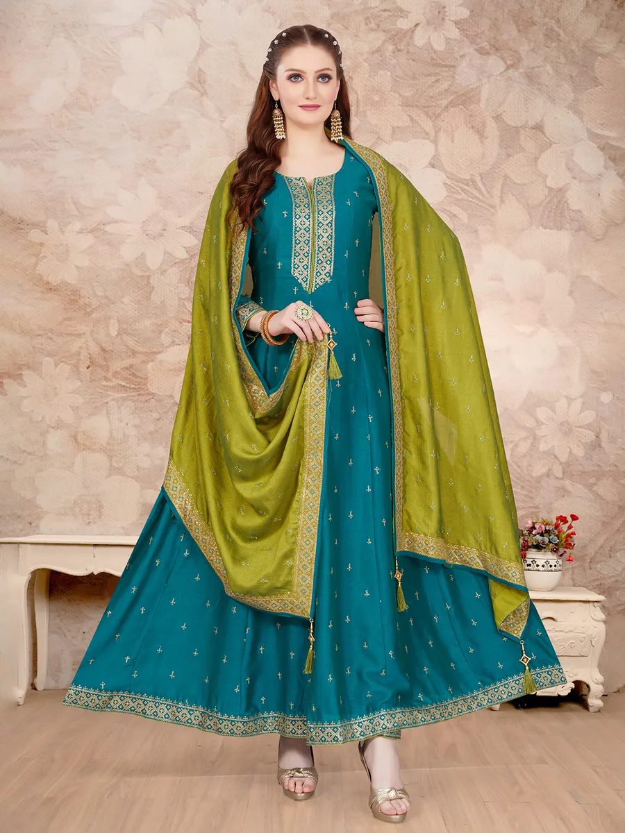 Gorgeous rama blue silk salwar suit