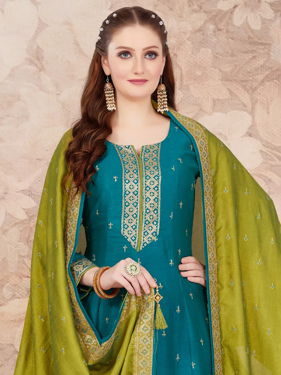 Gorgeous rama blue silk salwar suit