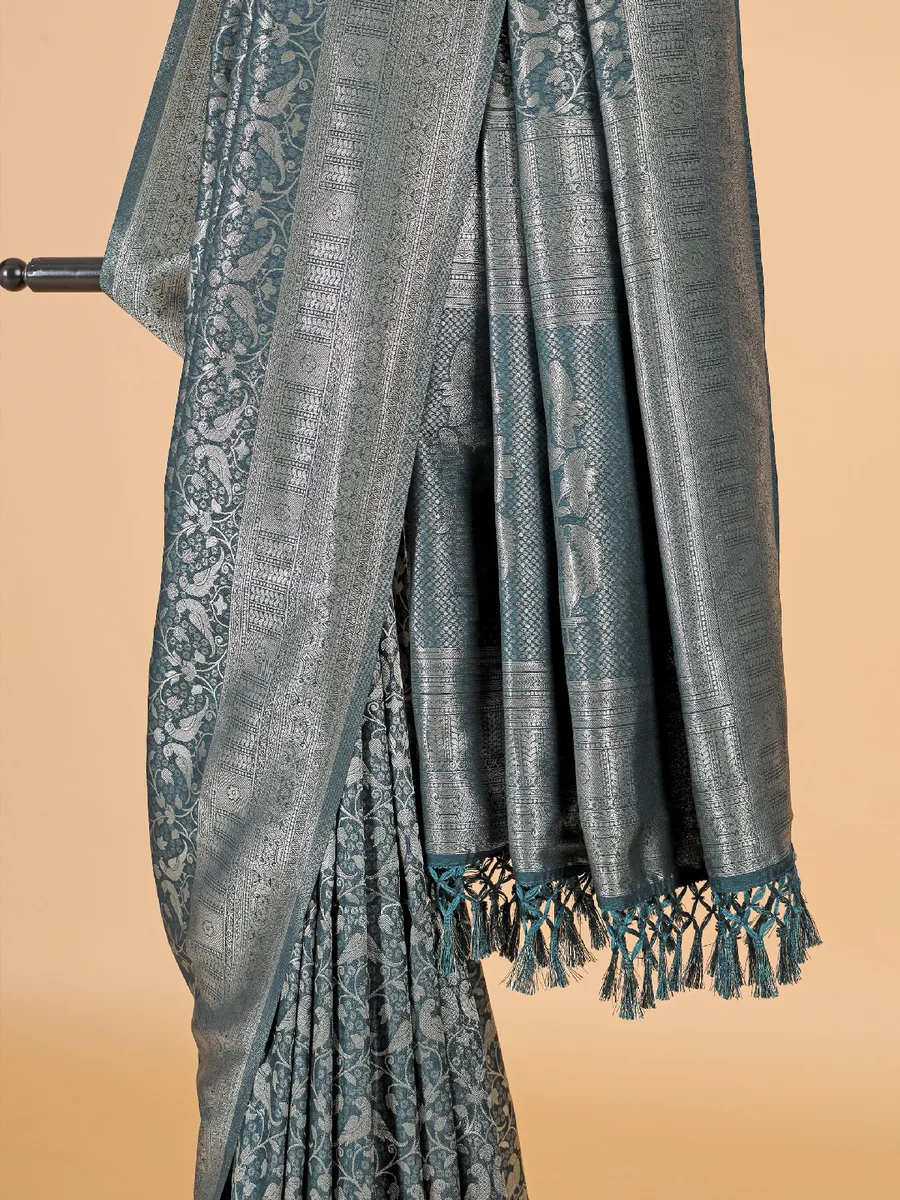 Gorgeous silk saree in peacock blue