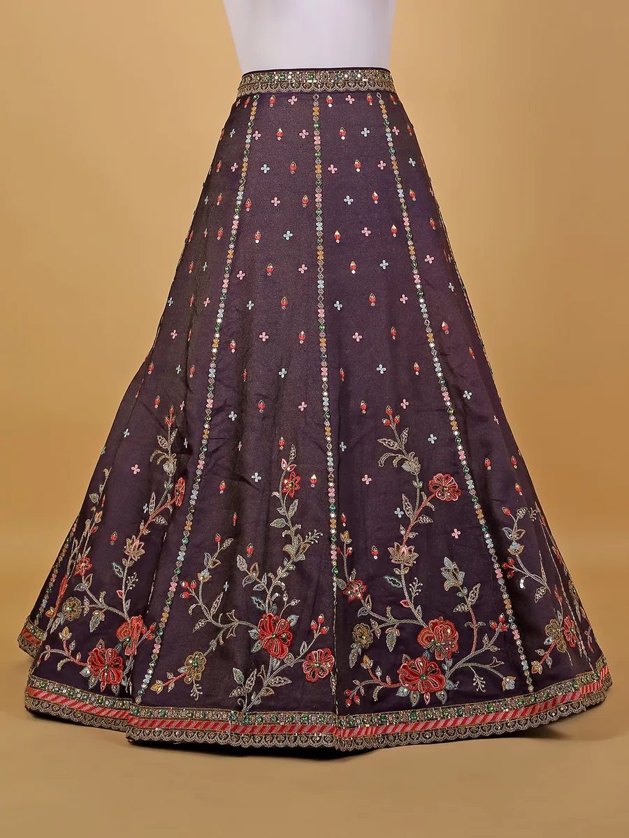 Gorgeous wine silk unstitched lehenga choli