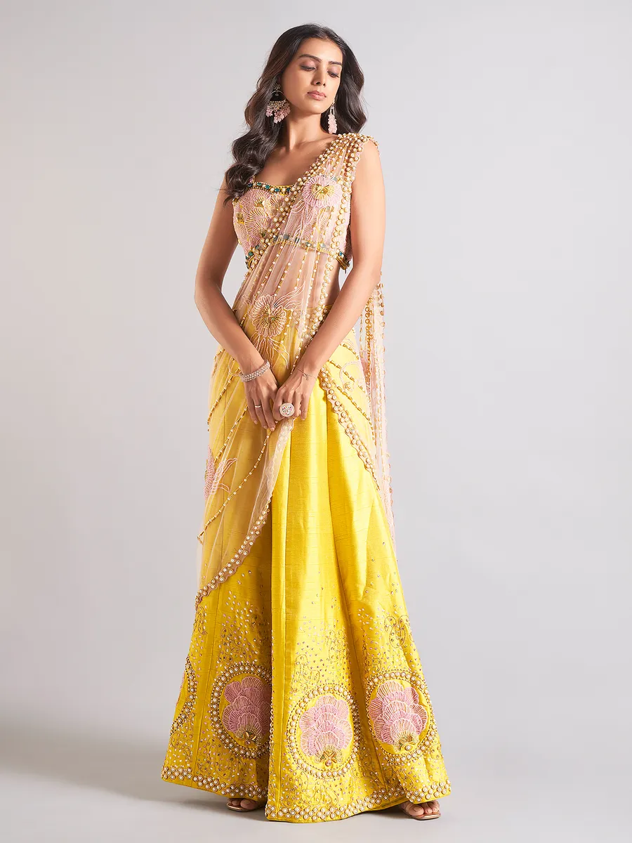 Gorgeous yellow raw silk palazzo suit