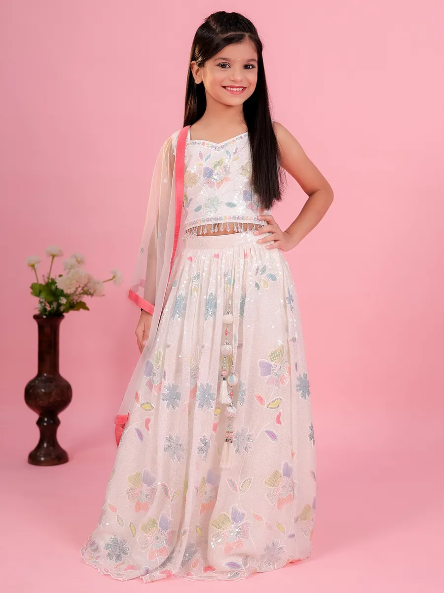 Gorgeous white georgette lehenga choli for girls