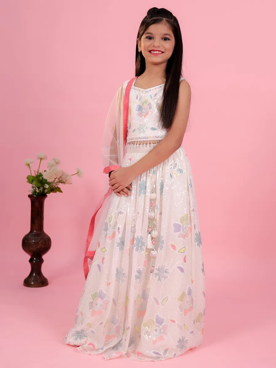 Gorgeous white georgette lehenga choli for girls
