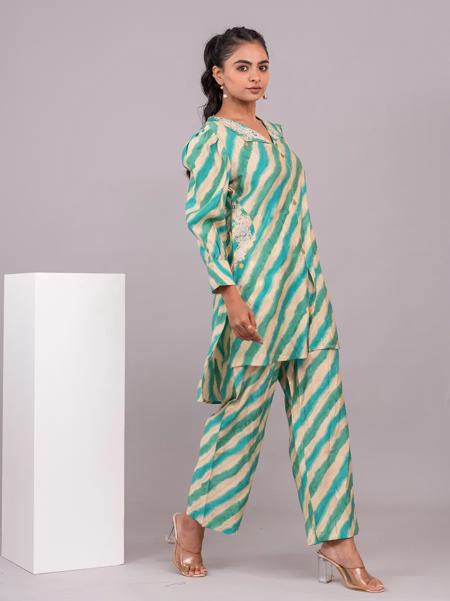 Green and blue stripe cotton co ord set
