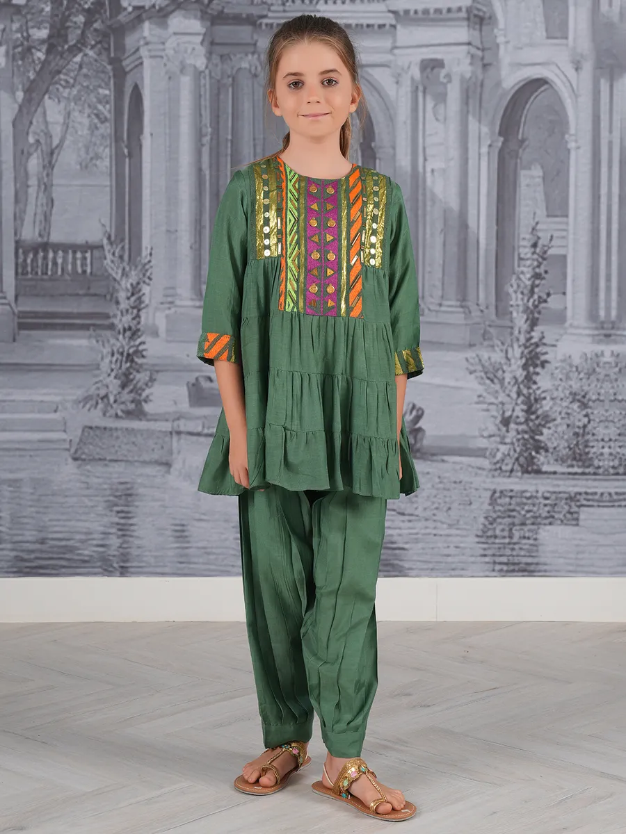 Green cotton co-ord set for girls