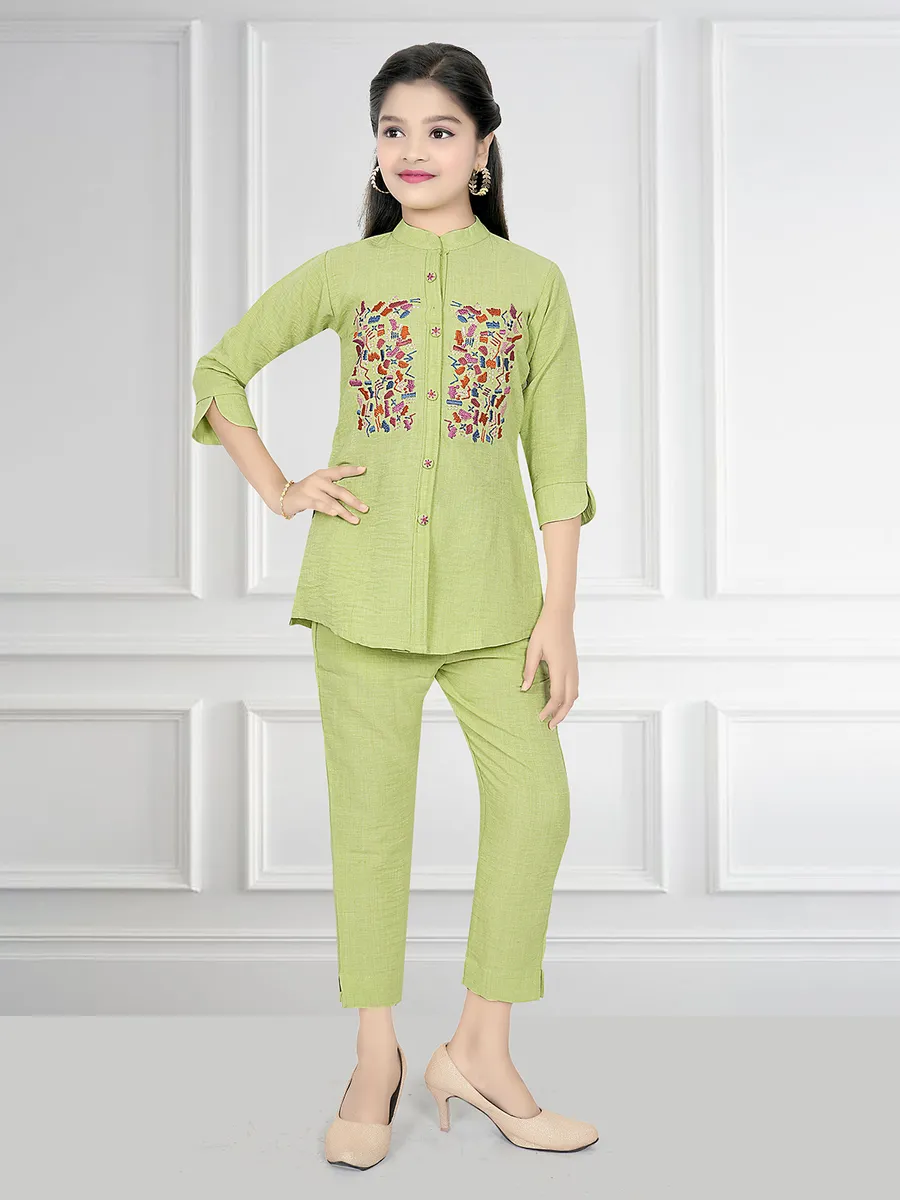 Green cotton embroidery co-ord set