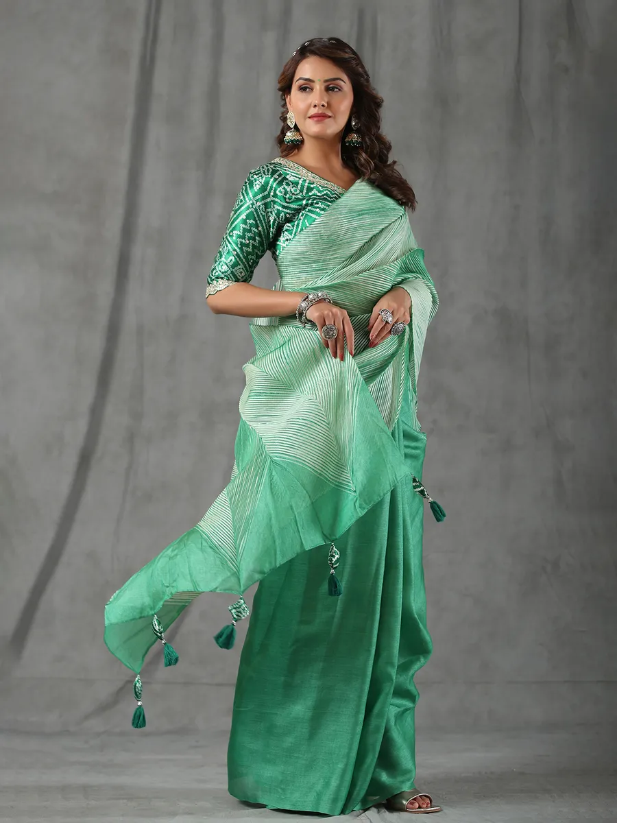 Green half n half saree in tussar silk