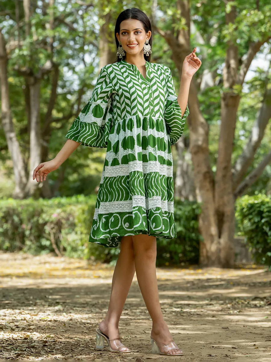 Green printed kurti in cotton silk