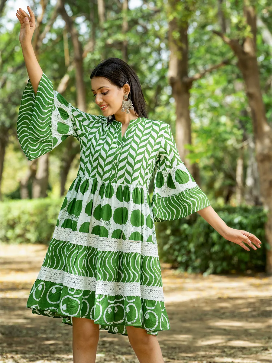 Green printed kurti in cotton silk