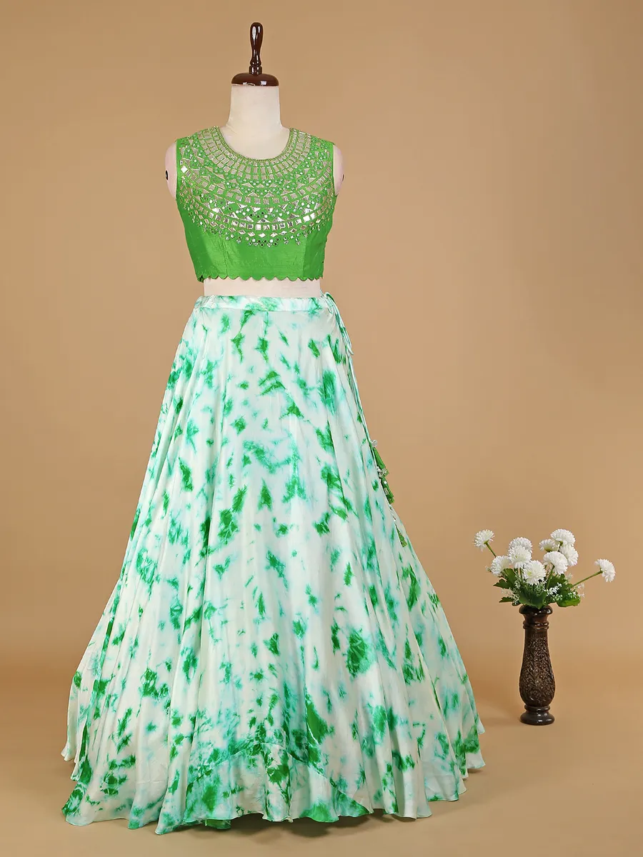 Green satin wedding lehenga choli