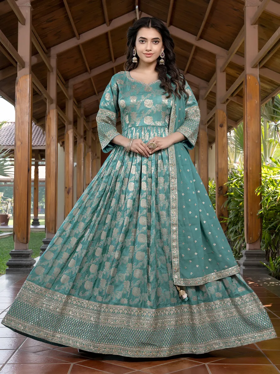 Green shaded silk anarkali suit