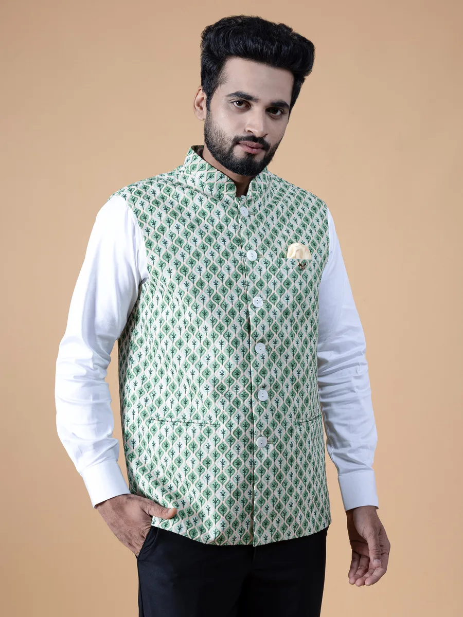 Green shaded silk embroidery waistcoat