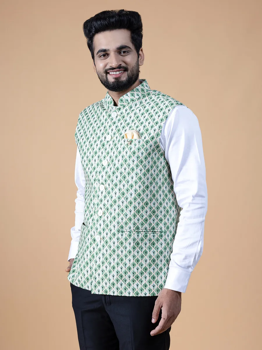 Green shaded silk embroidery waistcoat