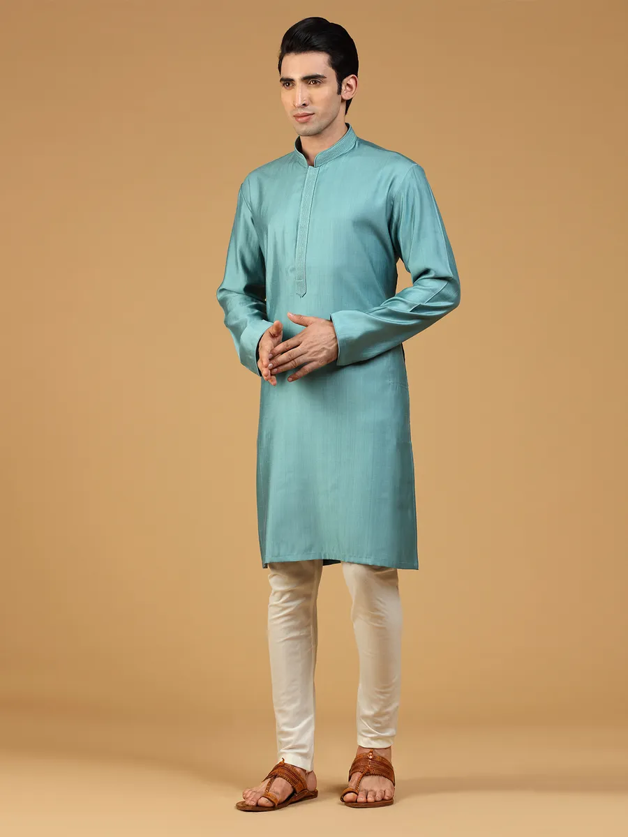 Green shaded silk plain rich  Men Kurta pajama