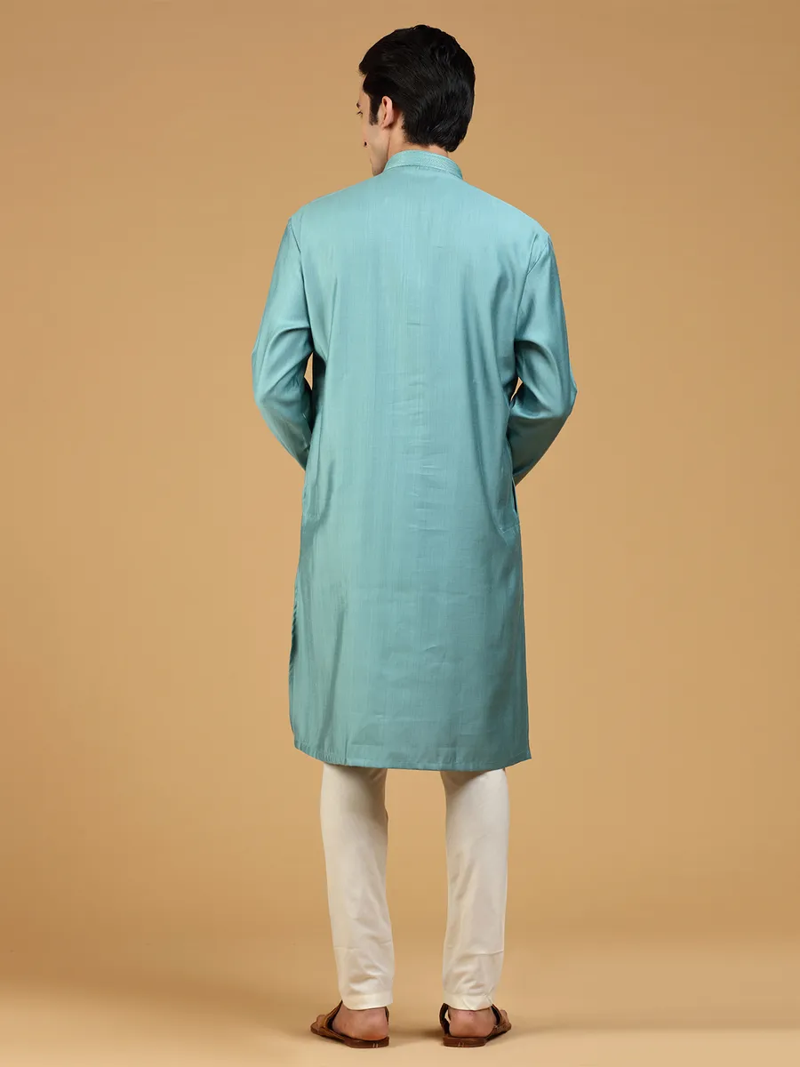 Green shaded silk plain rich kurta suit