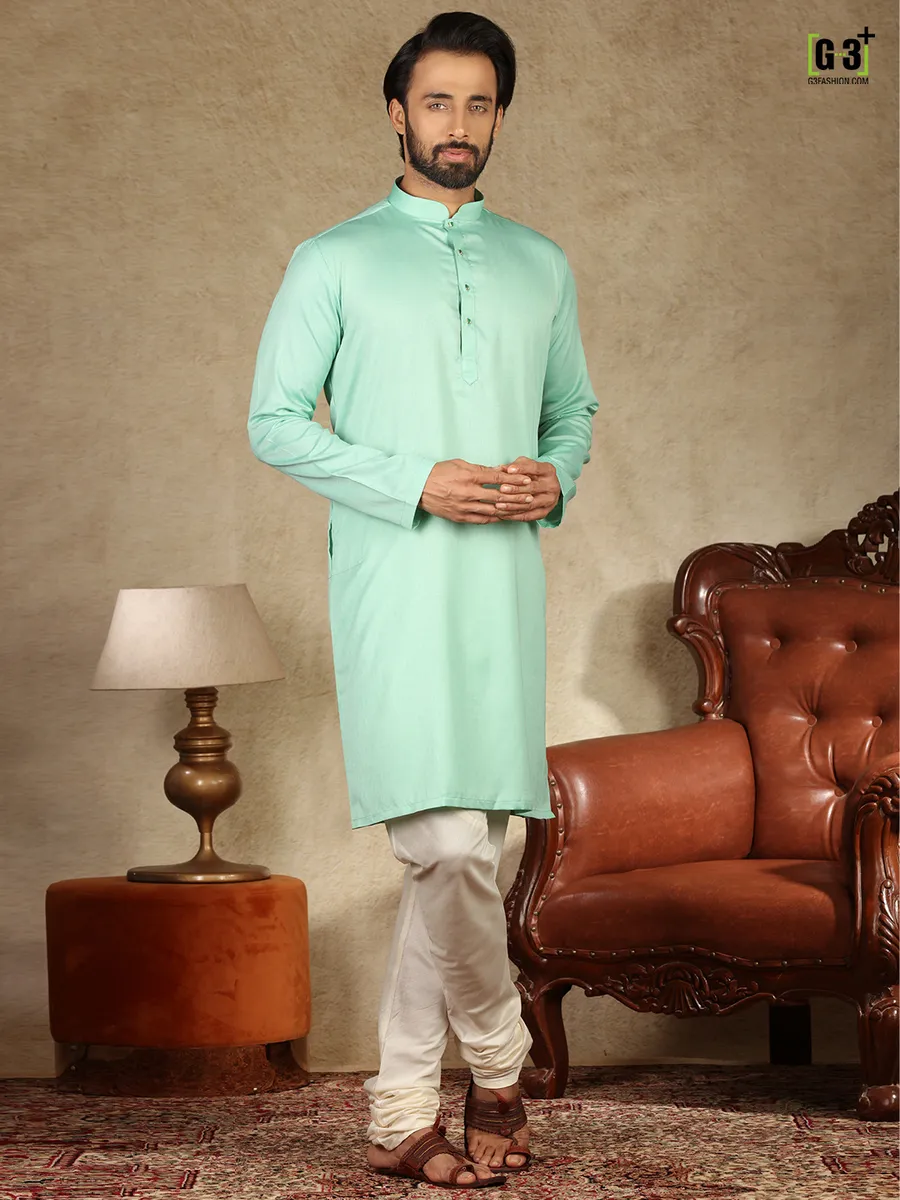 Green solid cotton fabric mens  Kurta pajama