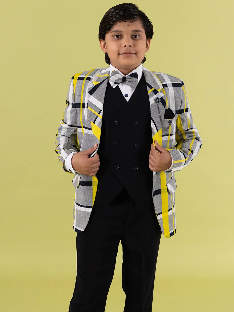 Grey and black coat suit with matching pant