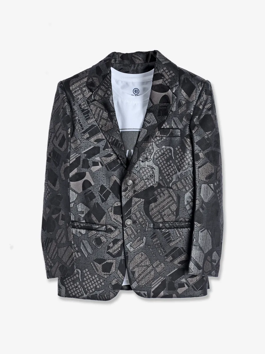 Grey and black printed terry rayon blazer