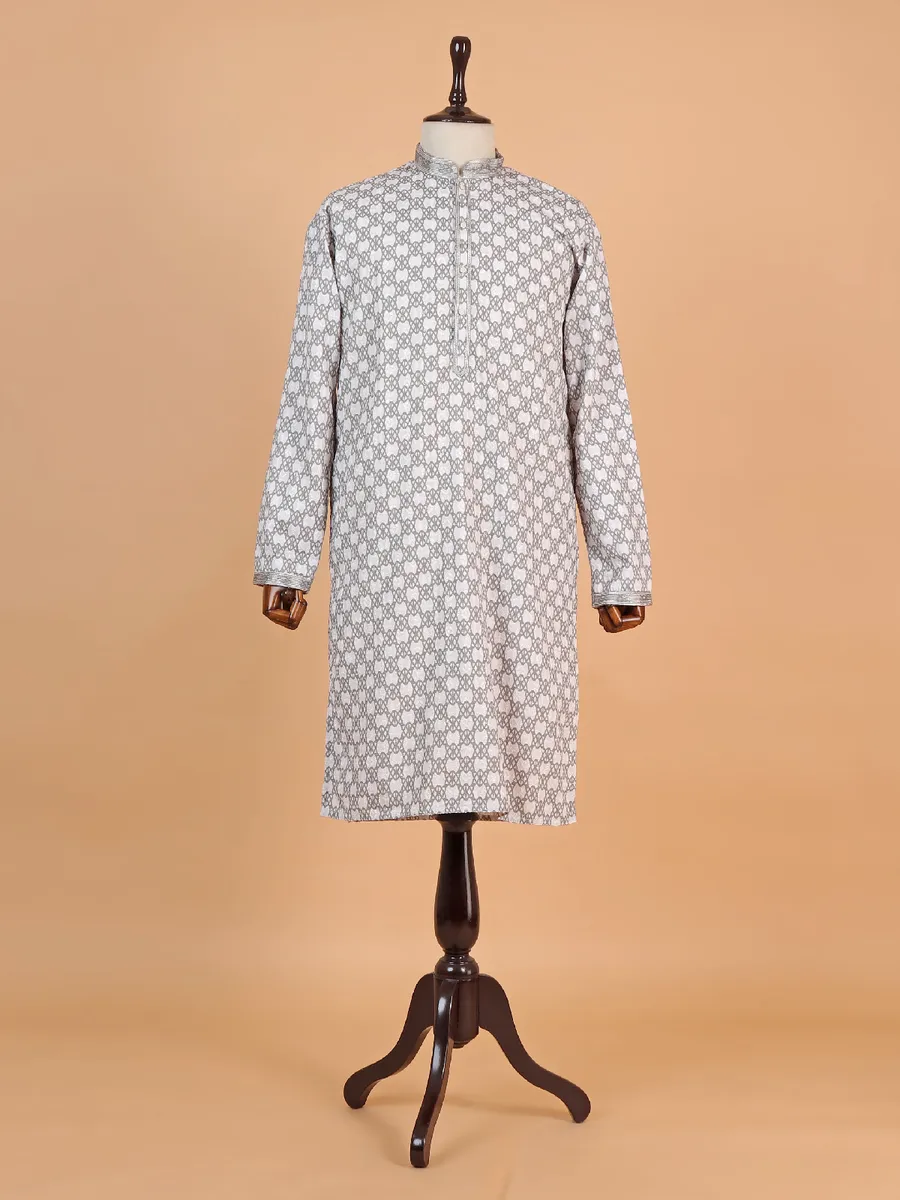 Grey and pista printed cotton kurta suit suit for boys