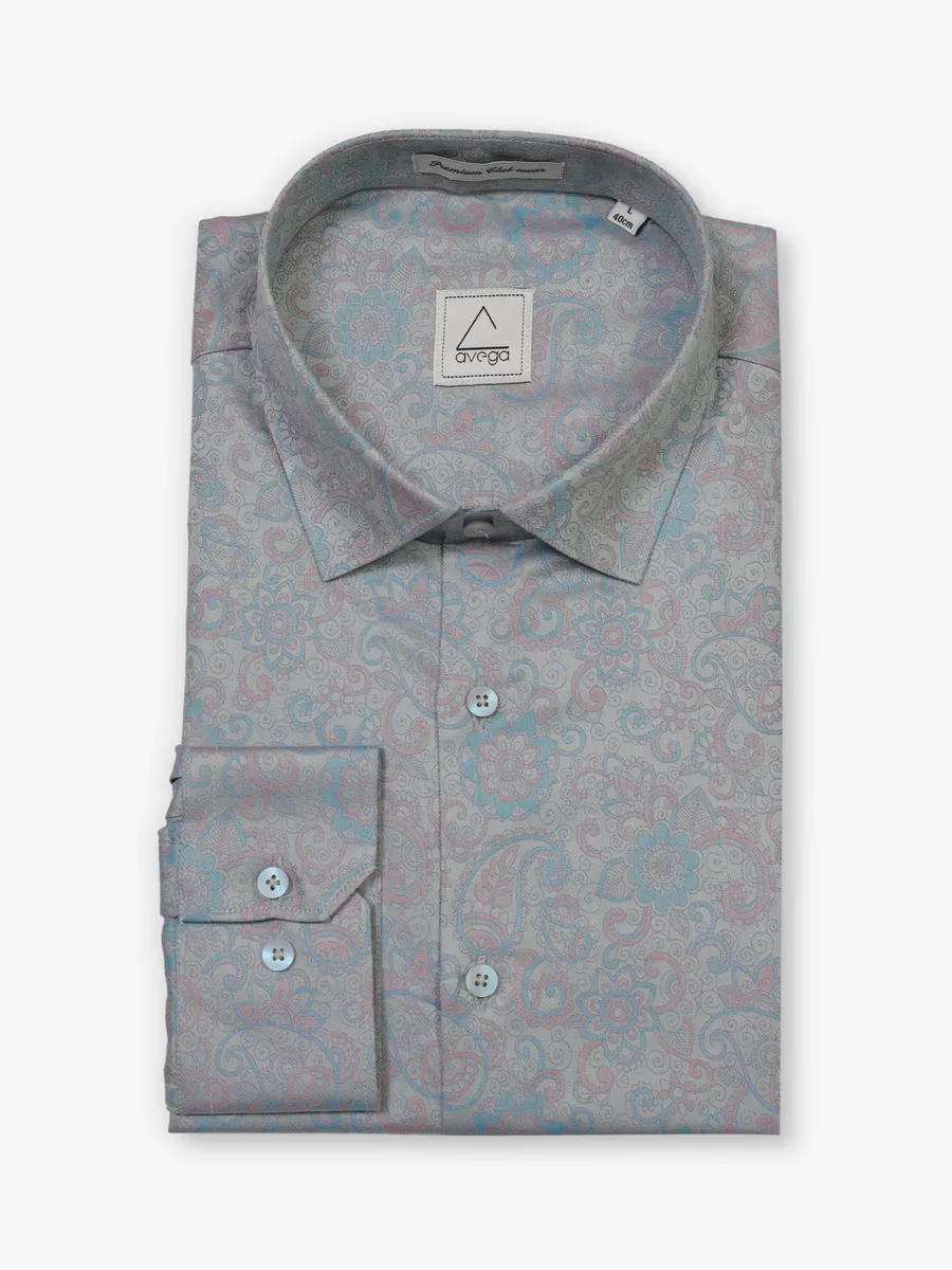 Grey cotton ethnic printed shirt