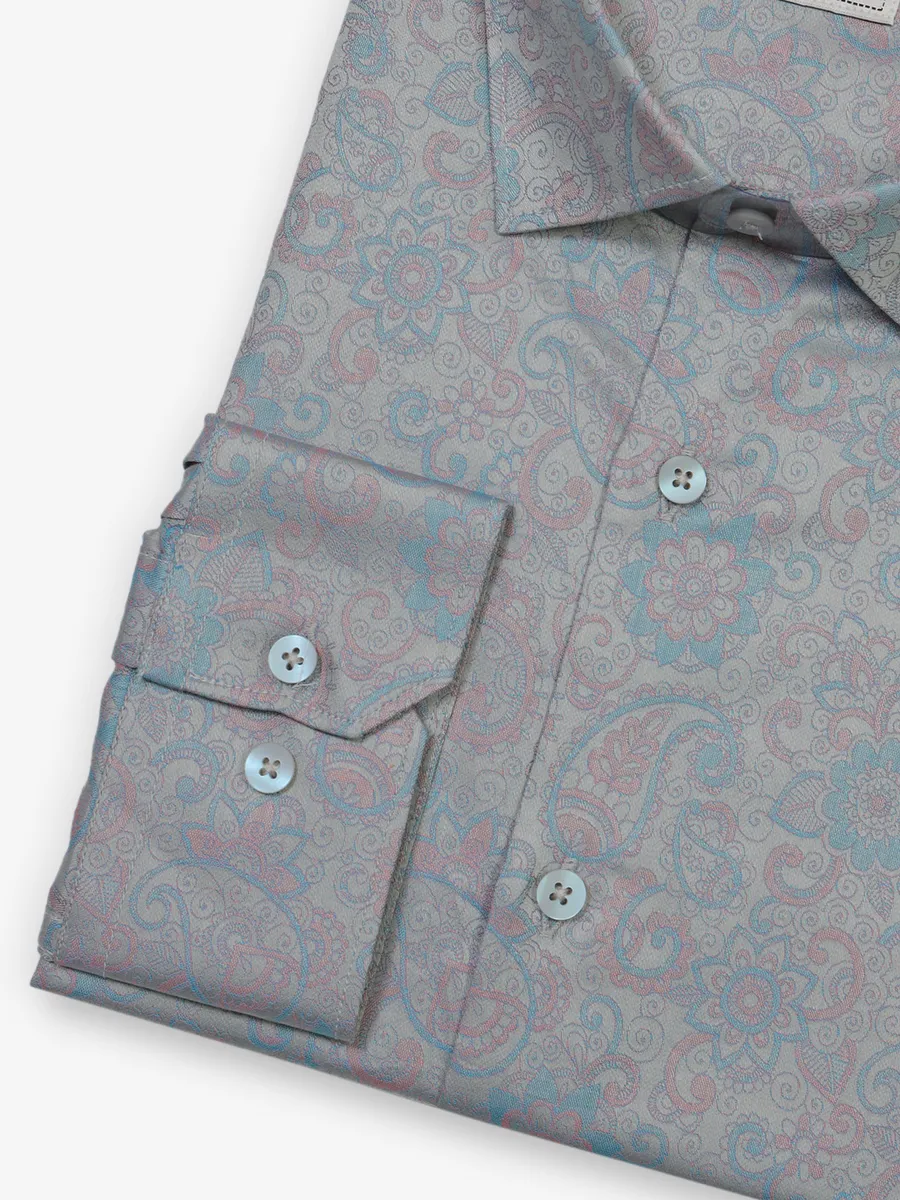 Grey cotton ethnic printed shirt
