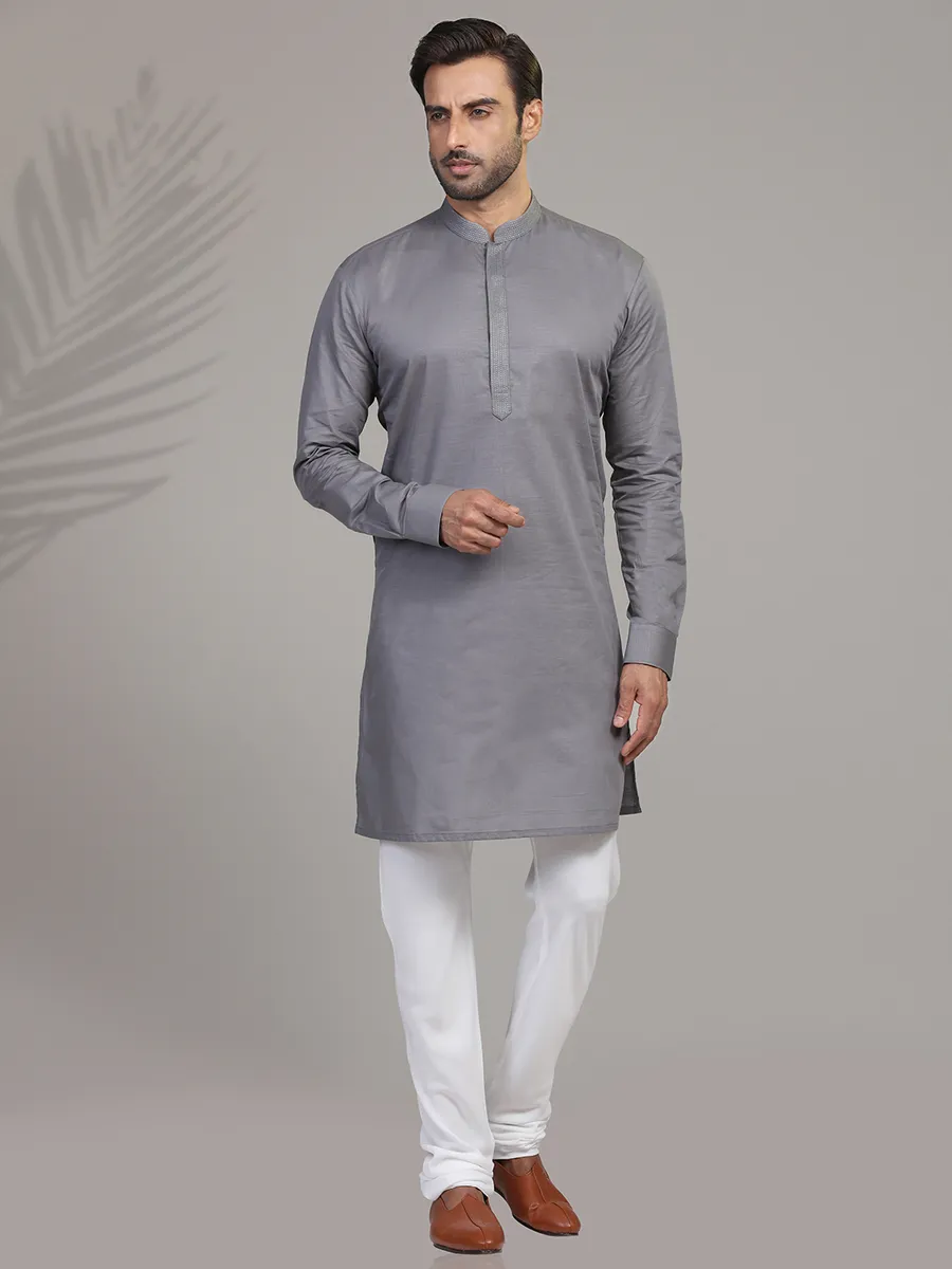 Grey cotton festive wear  Men Kurta pajama