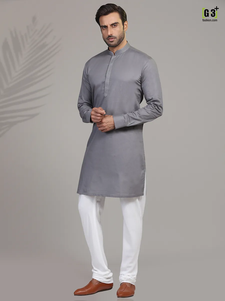 Grey cotton festive wear  Men Kurta pajama