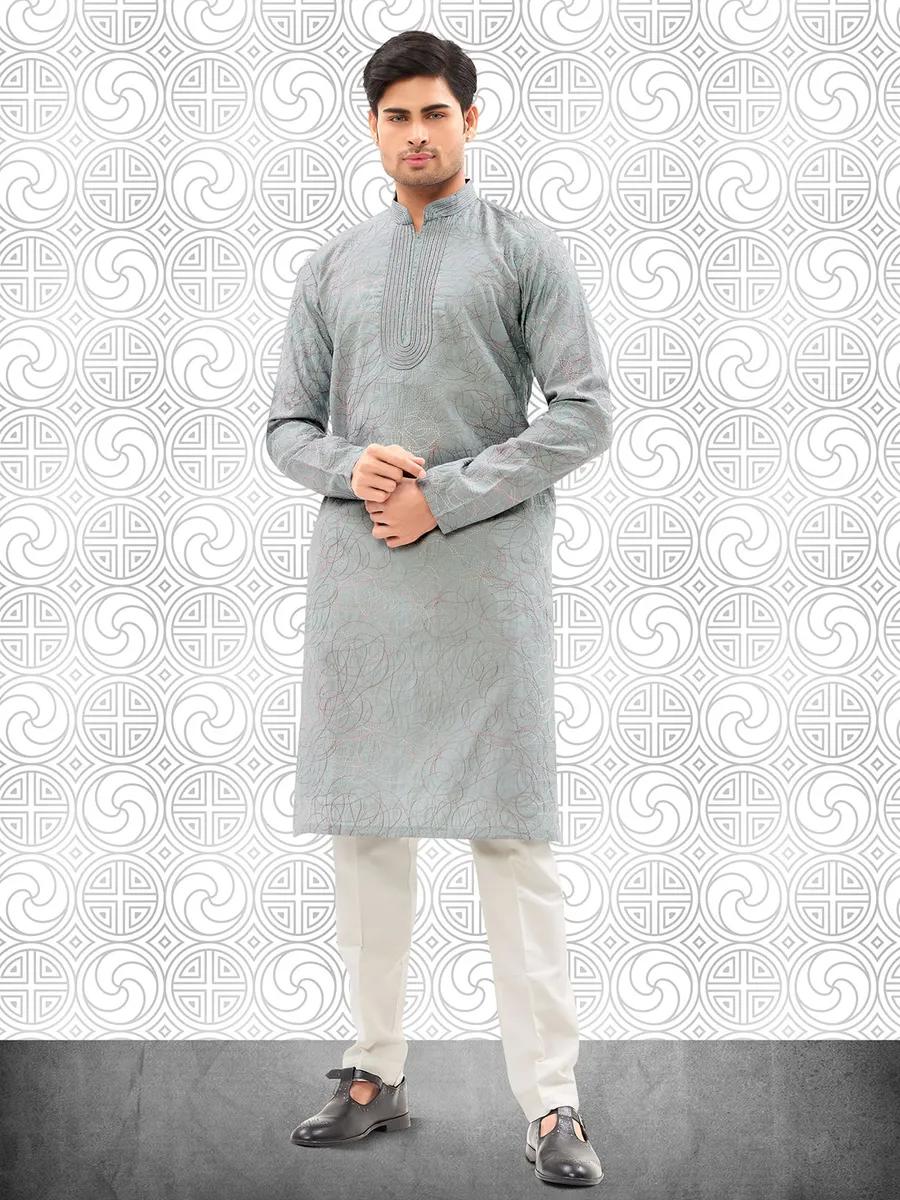 Soft muslin 2 pc Kurta set- Grey