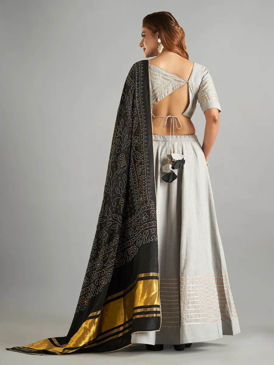 Grey cotton plain lehenga choli