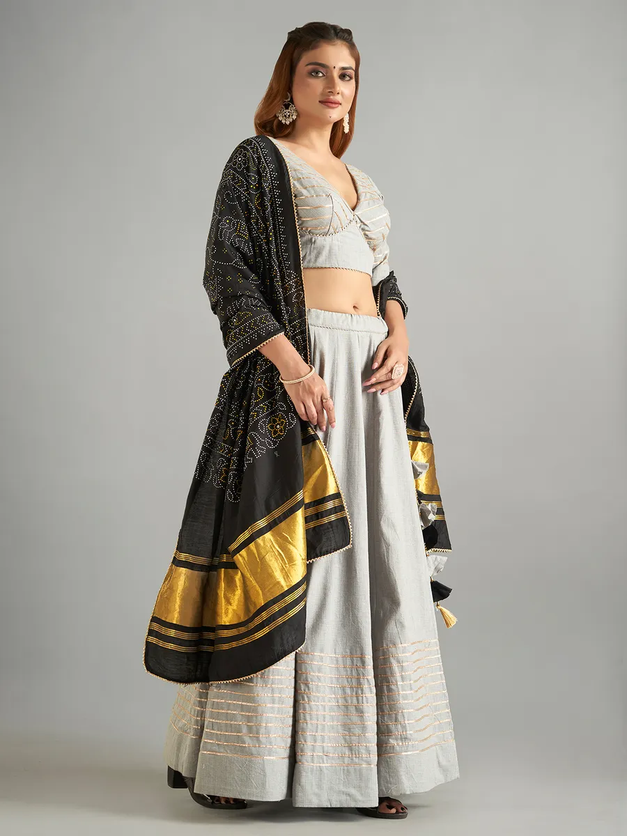 Grey cotton plain lehenga choli