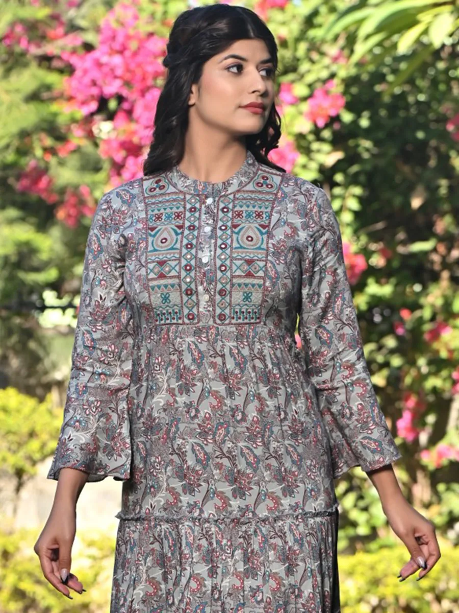 Grey georgette printed long kurti